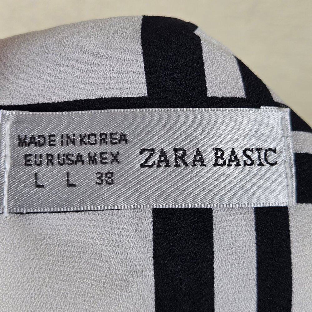 Zara Basic Sz Large White Black Plaid Blouse Roun… - image 7